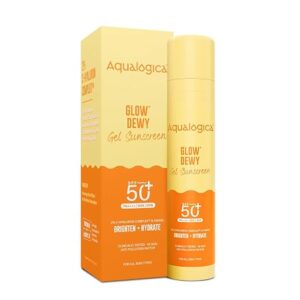 Aqualogica Glow+ Dewy Gel Sunscreen - 50 g | SPF 50+ PA++++ | In-Vivo Tested | New-age Filters | 12-Hour* Sun Protection | Tan Protection | For Bright & Hydrated Skin | Fragrance-Free & No White Cast | C-Hyaluron Complexâ„¢ & Papaya | Broad Spectrum UVA/B & Blue Light Protection | Lightweight | For Men & Women