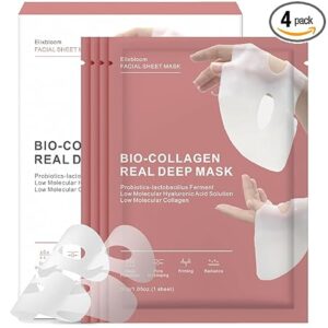 Bio-Collagen Overnight Mask, 4 Pack Facial Collagen Lifting Hydrogel Masks, Pore Minimizing, Reduce Wrinkles, Overnight Hydrating,Enhanced Skin Elasticity, Korean Skincare Masks Get Glass Skin